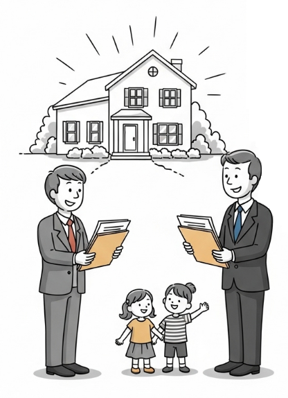 Ilustrační obrázek: Odhadce nemovitosti hovoří s klientem o ocenění nemovitosti.